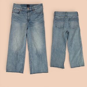 J.CREW Wide Leg Crop Jeans Women Sz 29 Light Wash Denim Stretch SP24 Raw Hem